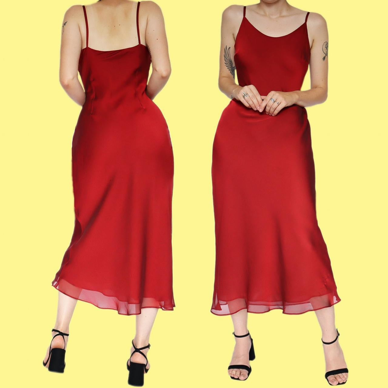Petite red slip dress with matching long sleeve shawl UK 12