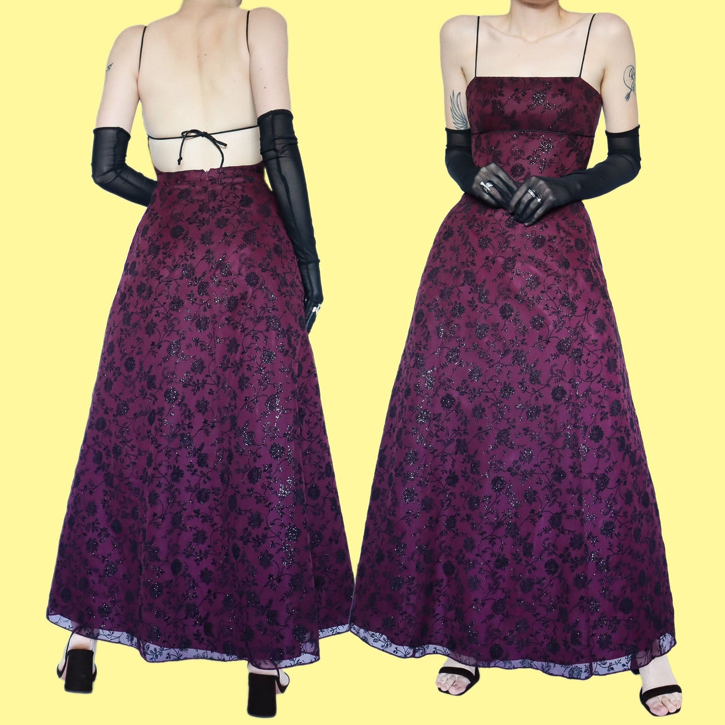 Burgundy glittery floral a line prom dress UK 10