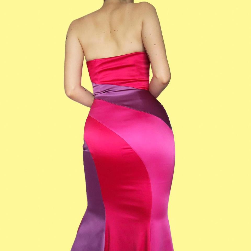 Strapless colourful fishtail evening dress UK 8
