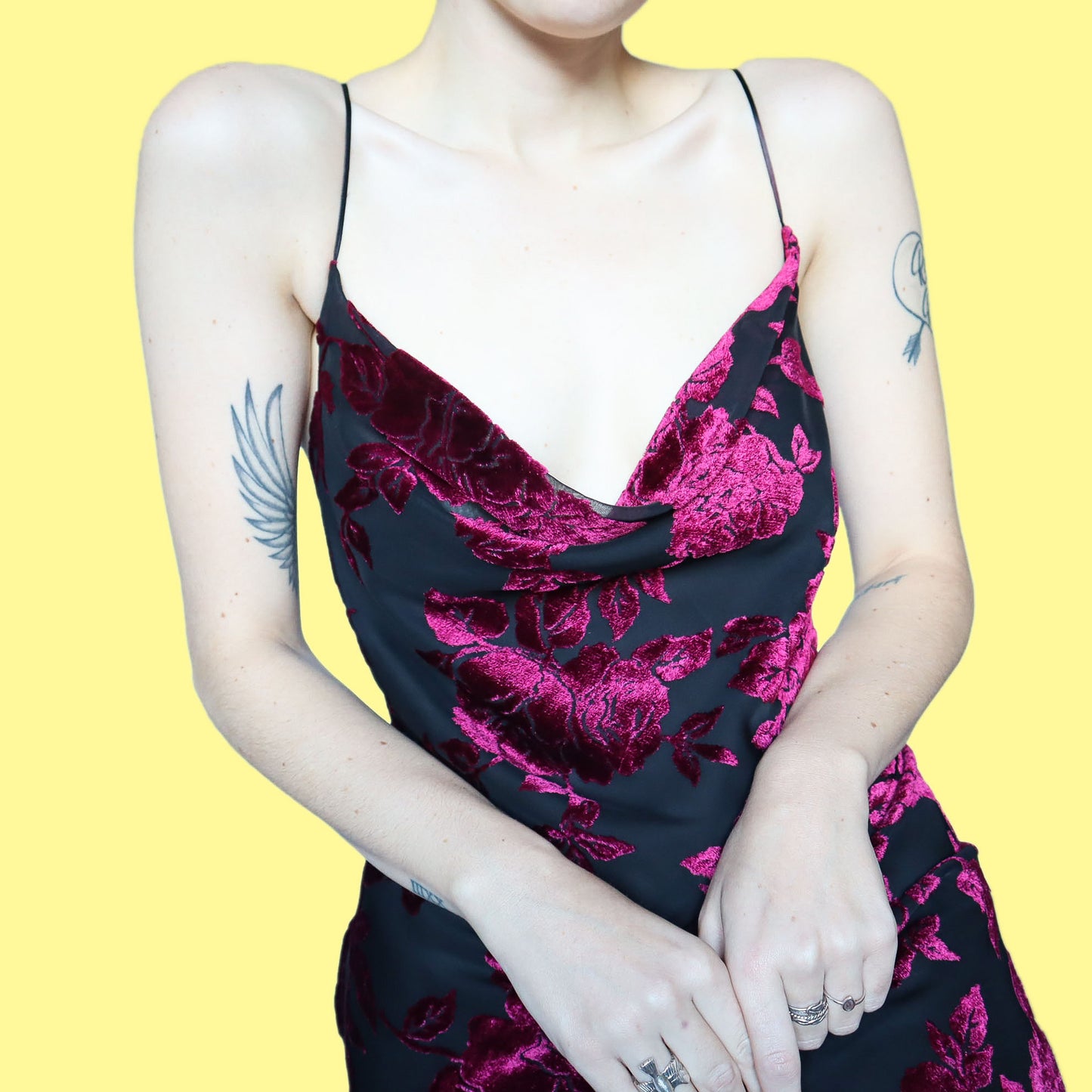 Black floral velvet devore slip dress UK 12