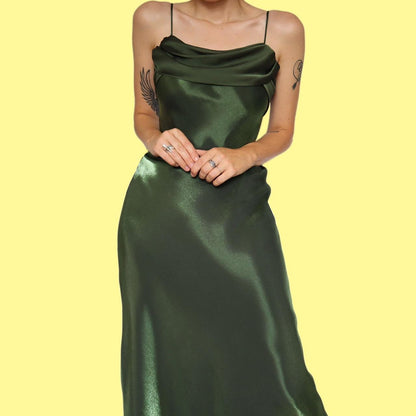 Green silky slip evening dress UK 8