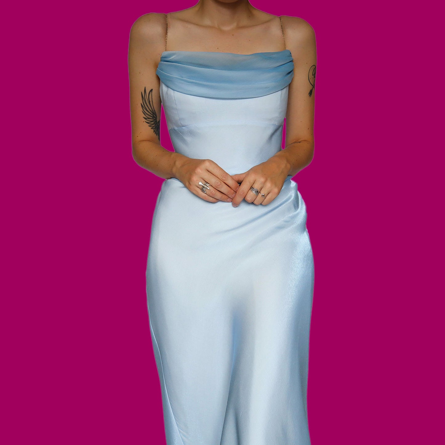 Baby blue silky slip evening dress UK 14