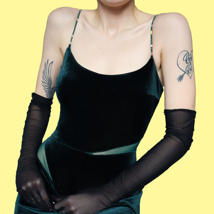 Green velvet cut out evening dress UK 14