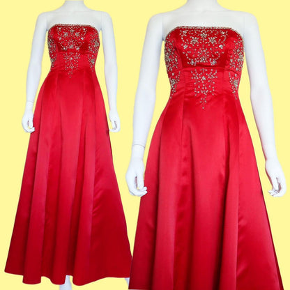 Red strapless sequin evening dress UK 6