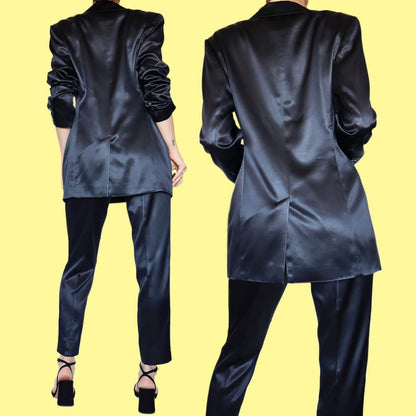Navy satin 2 piece trouser suit UK 12