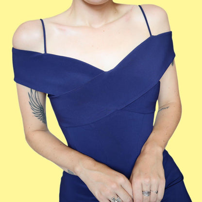 Blue stretch cold shoulder evening dress UK 10