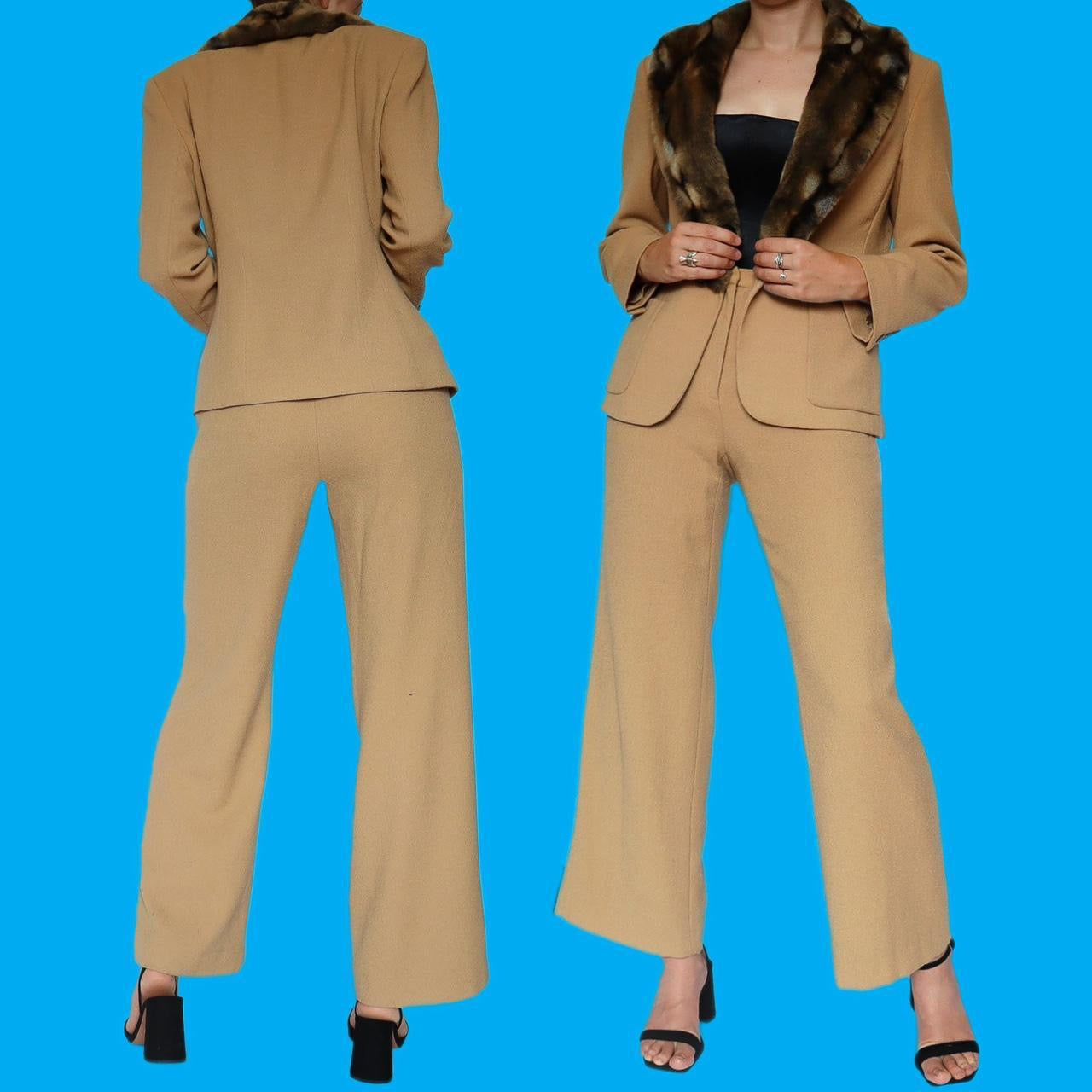 Camel Brown Wool Blend 2 Piece Suit UK 12