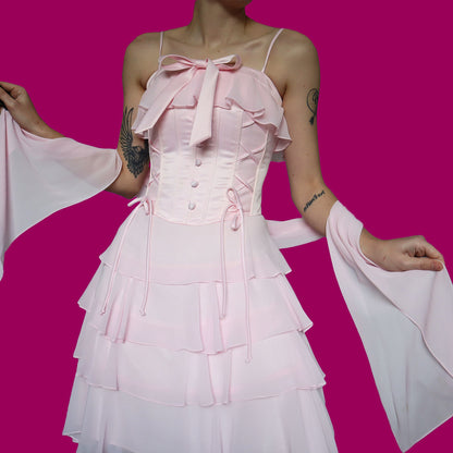 Pink YVE corset dress with shawl UK 12