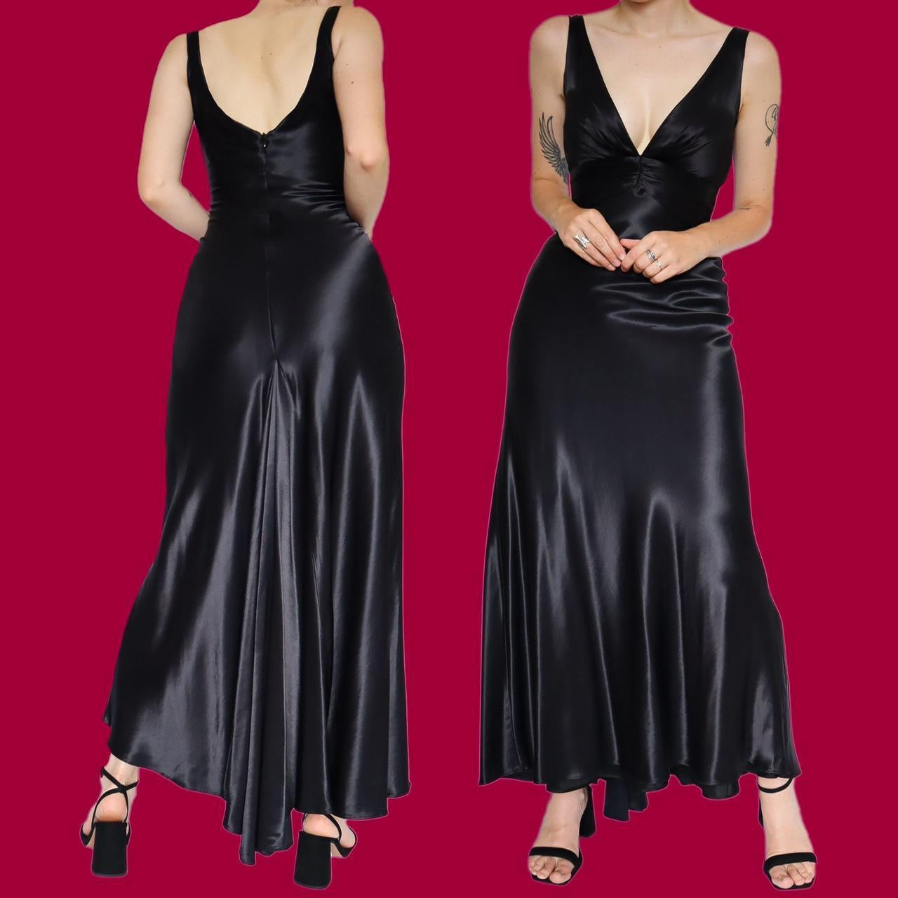 Beautiful black satin evening dress UK 8