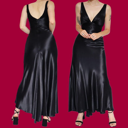 Beautiful black satin evening dress UK 8