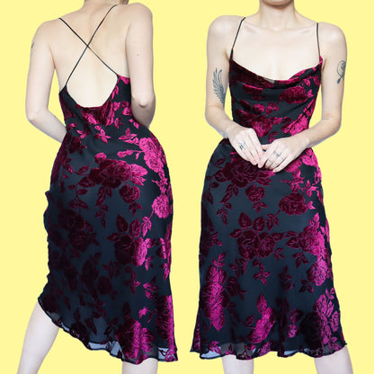 Black floral velvet devore slip dress UK 12