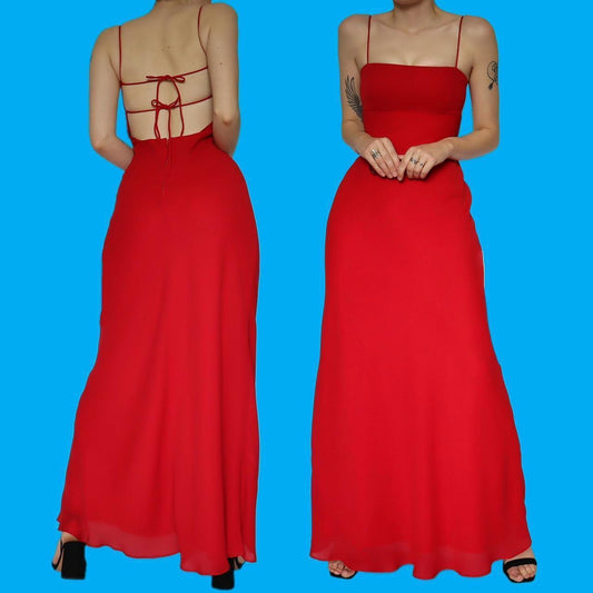 Beautiful red chiffon open back evening dress UK 10