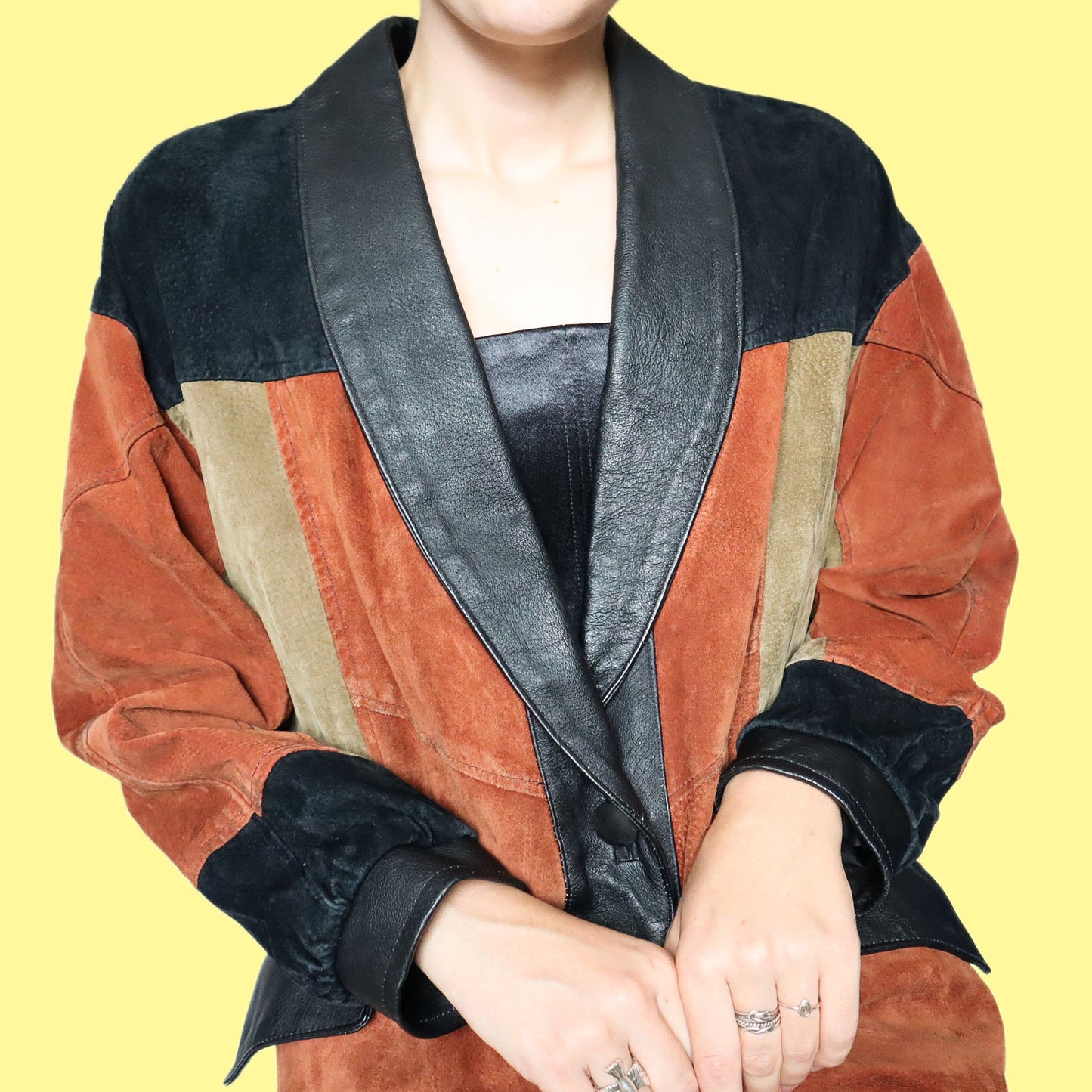 Real suede & leather colour block jacket UK M