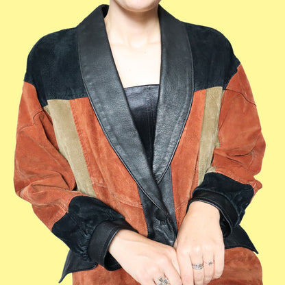 Real suede & leather colour block jacket UK M