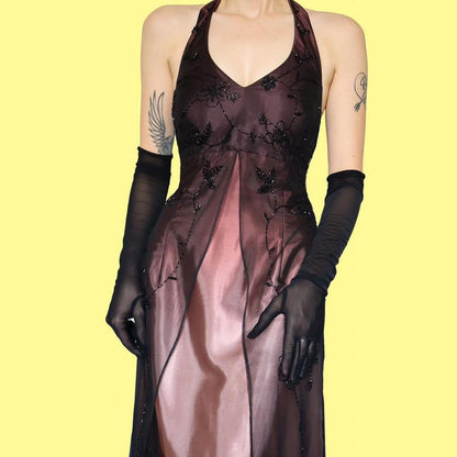 Silky ombré halterneck evening dress UK 14