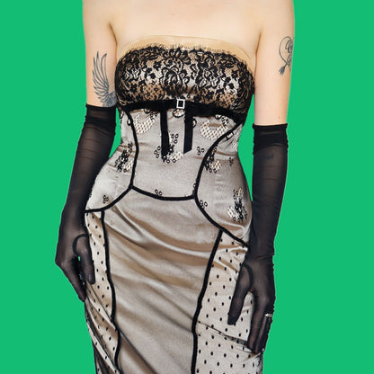 Strapless black lace fitted dress UK 12