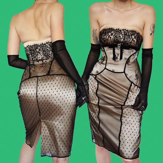 Strapless black lace fitted dress UK 10