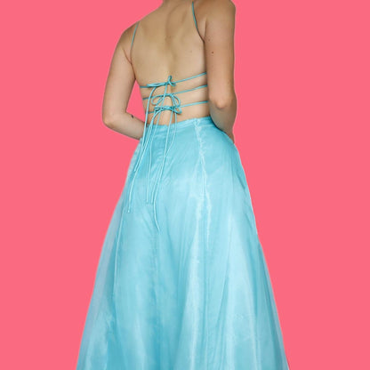 Stunning sapphire organza a line evening prom dress UK 8