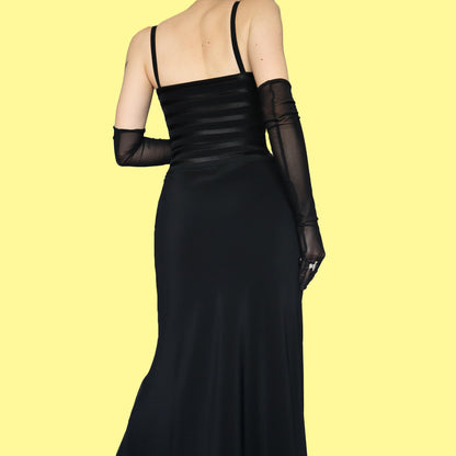 Black satin DUSK evening dress UK 12-14
