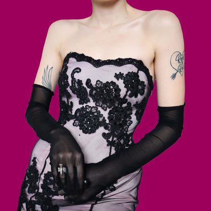 Pink strapless lace fishtail evening dress UK 8