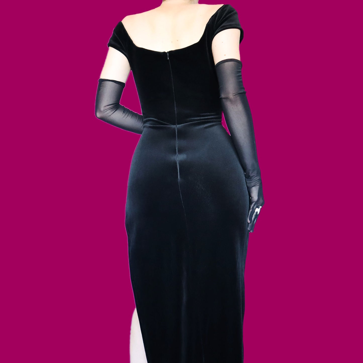 Black velvet evening dress UK 14