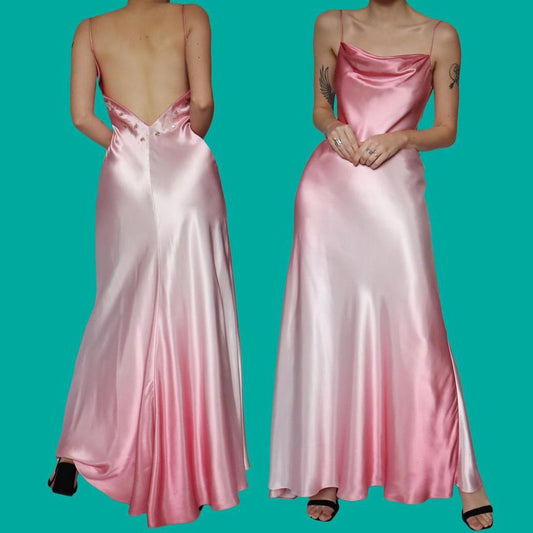 Pink satin ombré evening slip dress UK 12