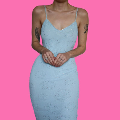 Stunning Frank Usher baby blue sequin party dress UK 12