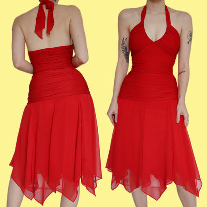 Super cute bright red stretch midi dress UK 12