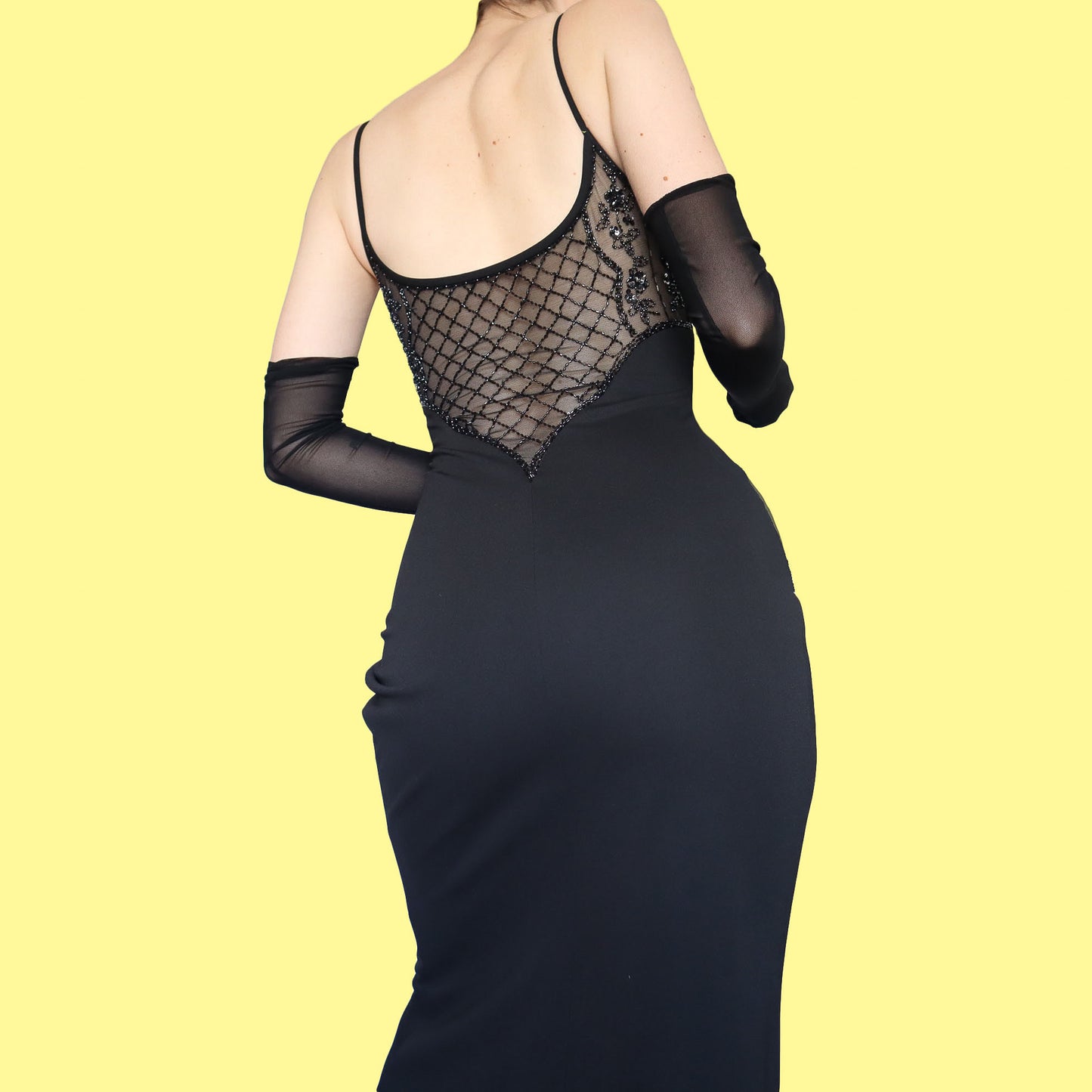 Black beaded evening dress UK 10