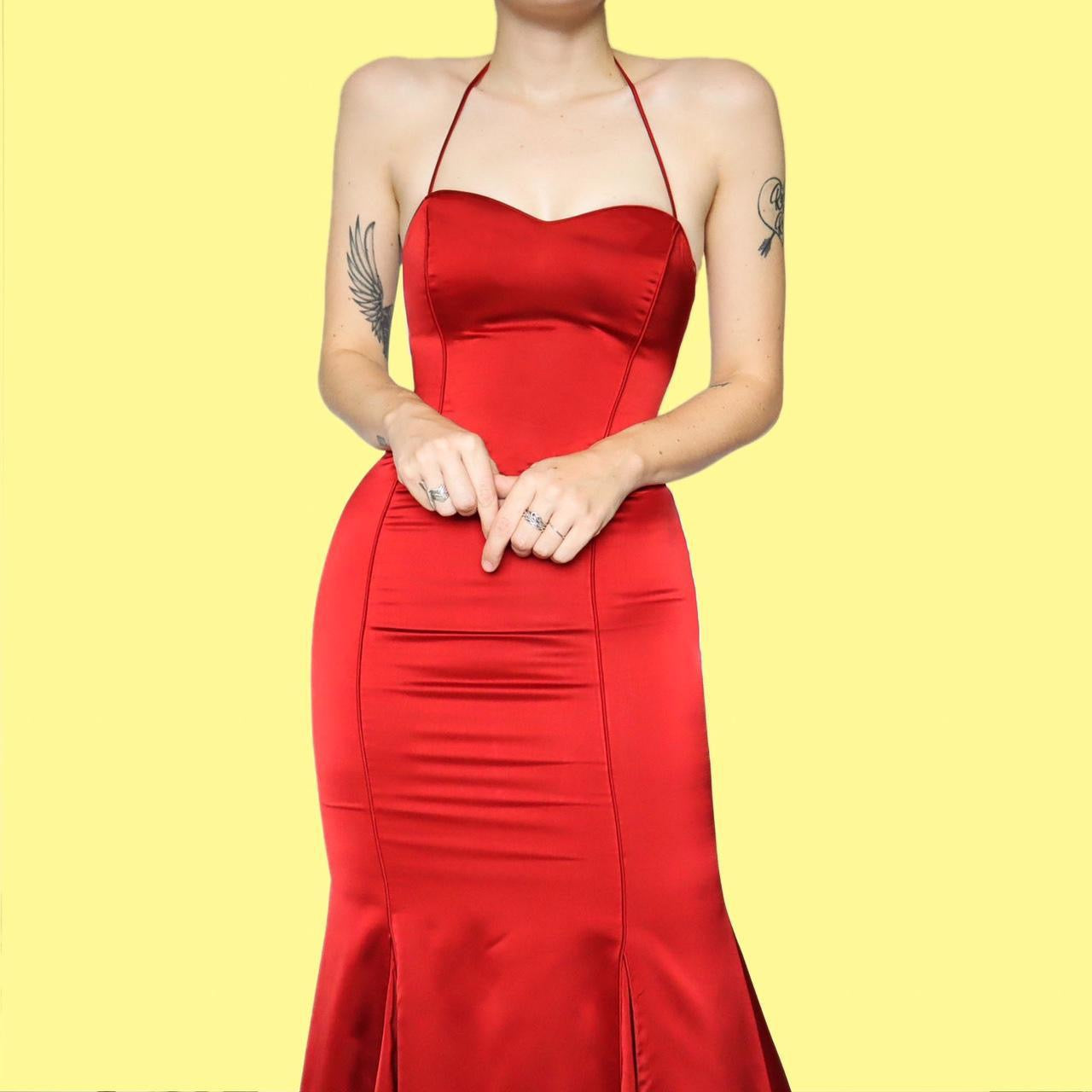 Red Gina Bacconi fishtail evening dress UK 8