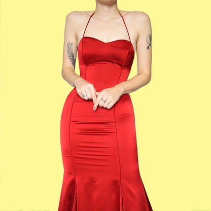 Red Gina Bacconi fishtail evening dress UK 8