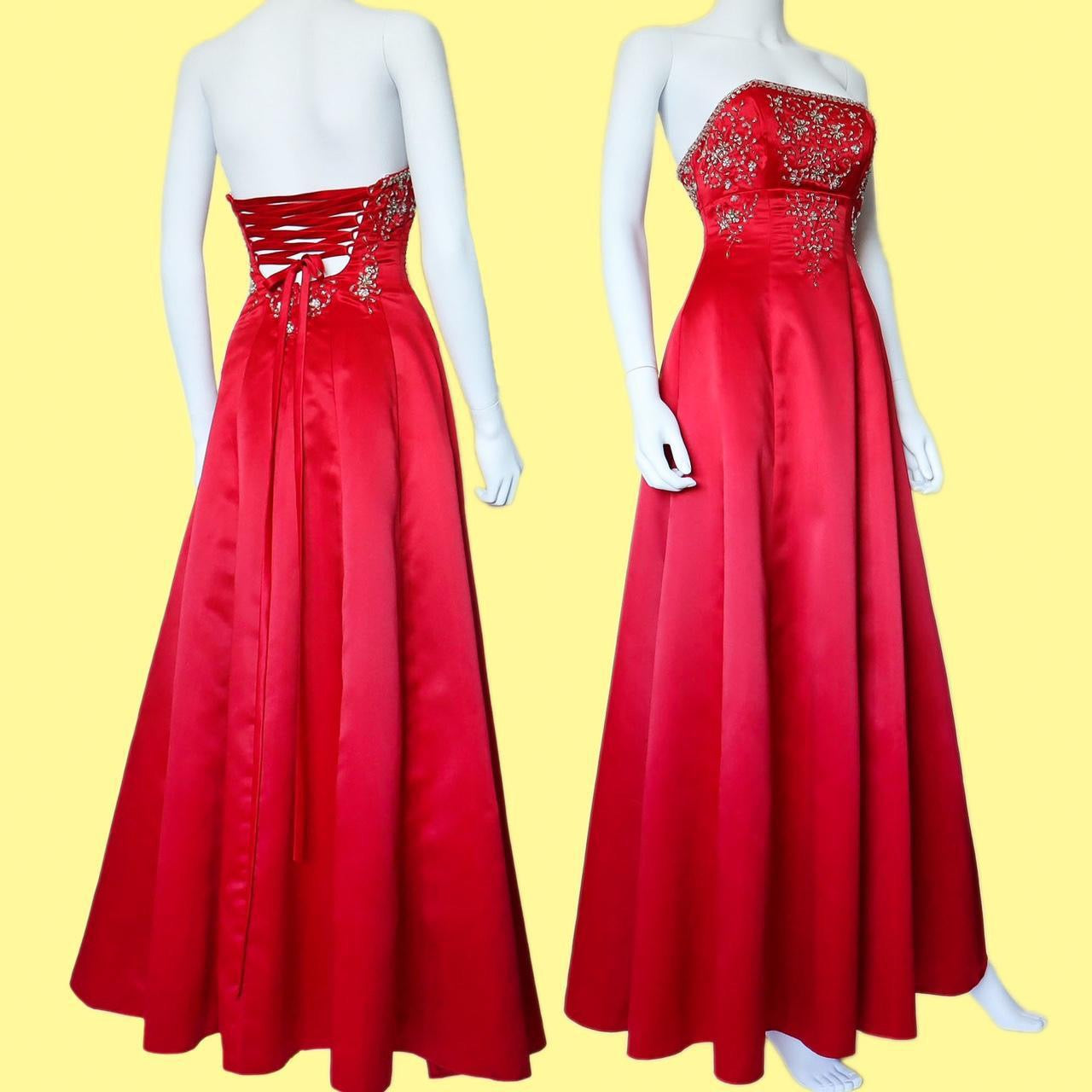 Red strapless sequin evening dress UK 6