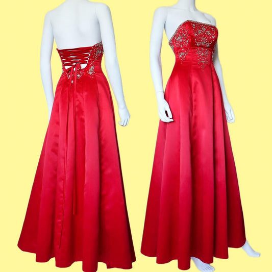 Red strapless sequin evening dress UK 6