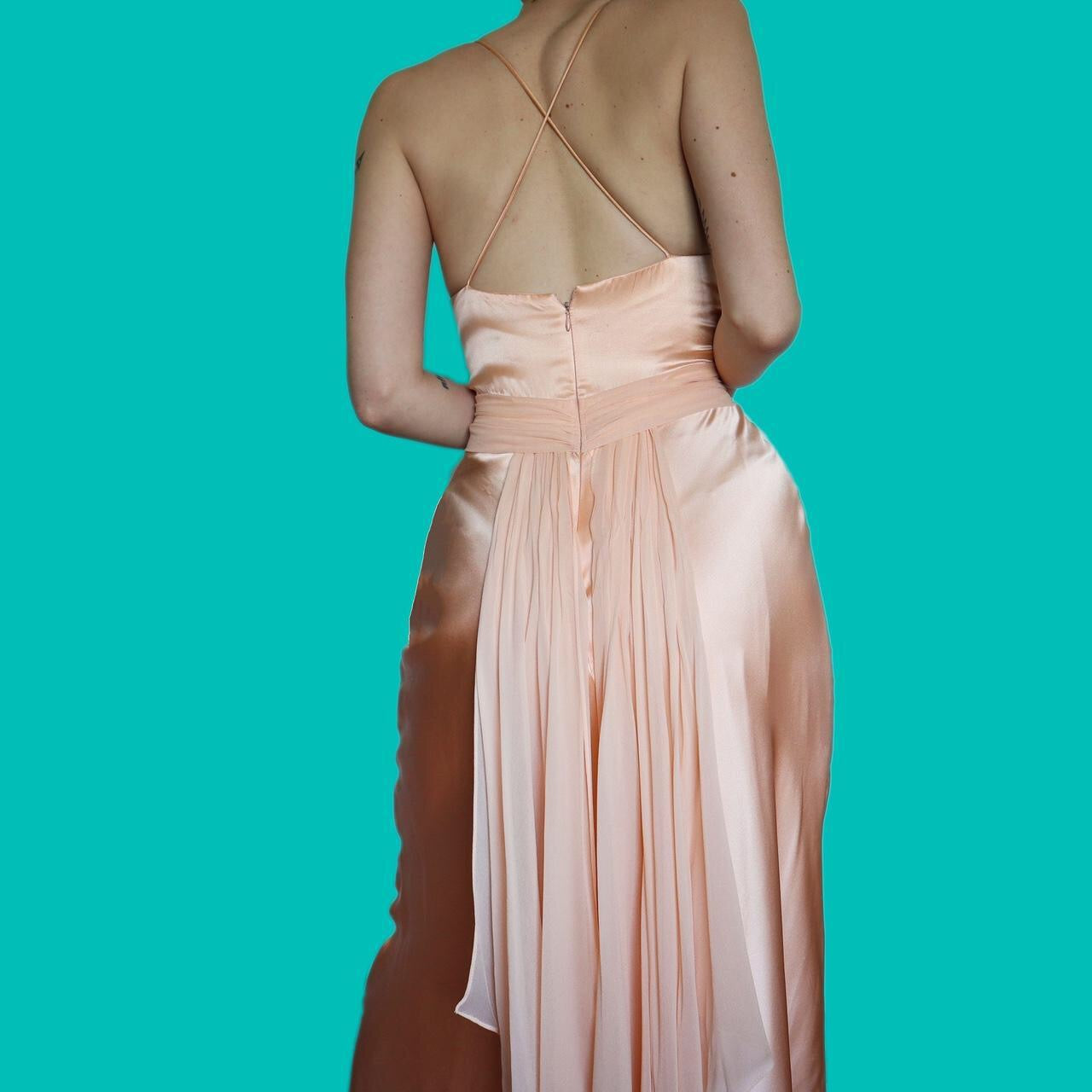 Stunning 100% silk peach evening dress UK 10