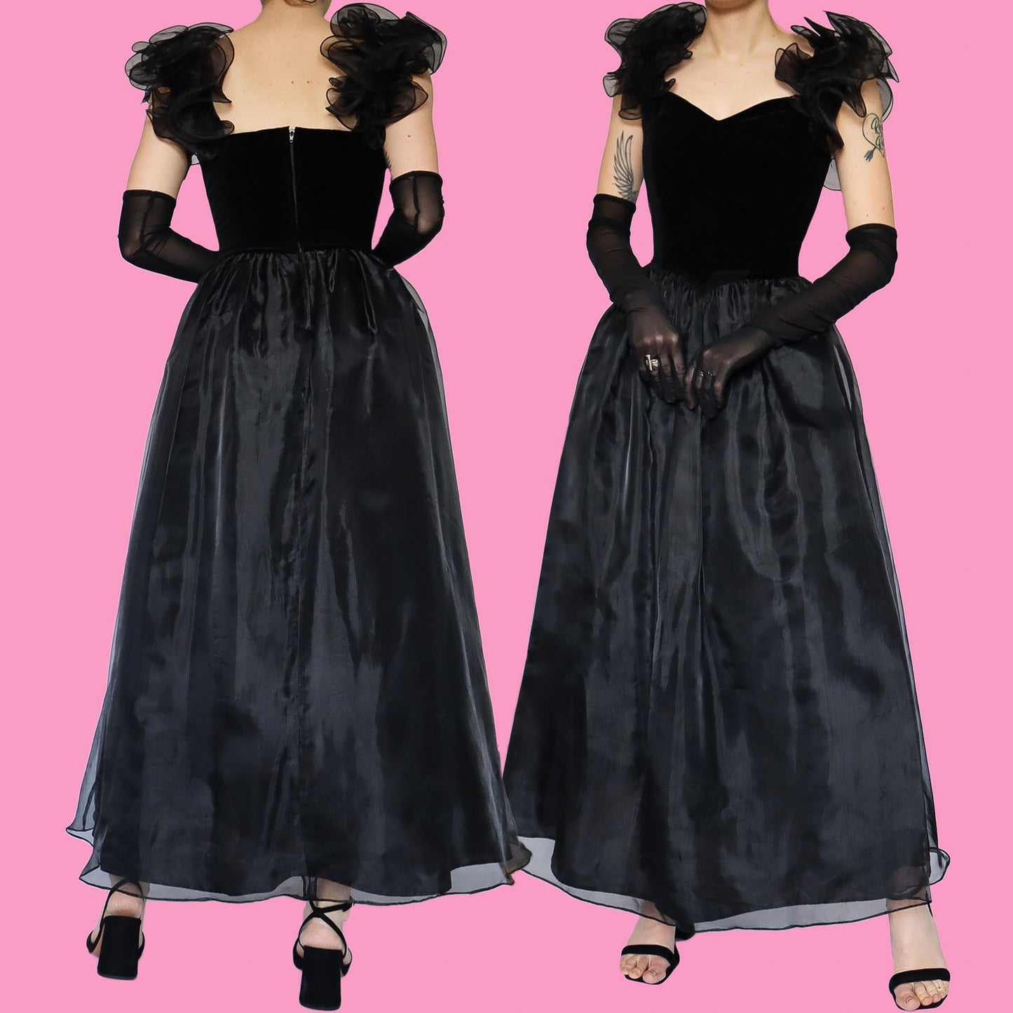 Black a line evening dress with detachable straps UK 12