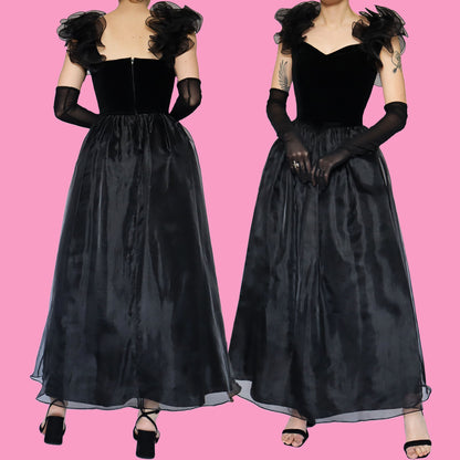 Black a line evening dress with detachable straps UK 12