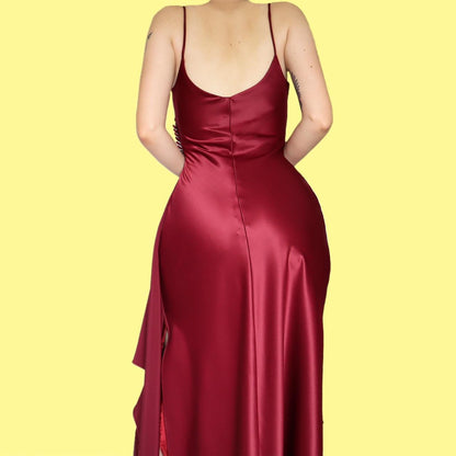 Burgundy evening slip dress with shawl UK 12