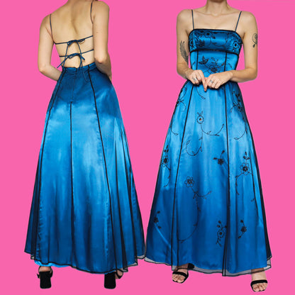 Electric blue beaded a line prom dress UK 8