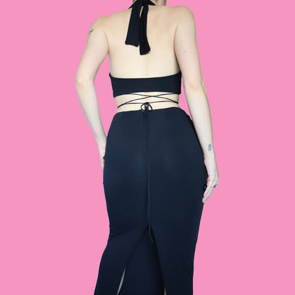 Black stretch 2 piece top & skirt UK S