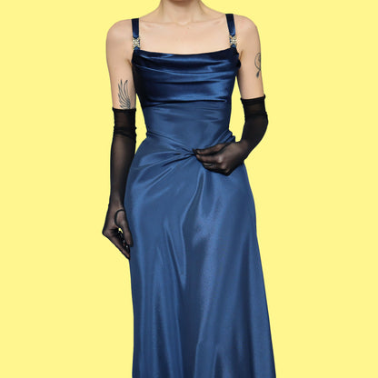 Blue diamanté detail evening dress UK 16