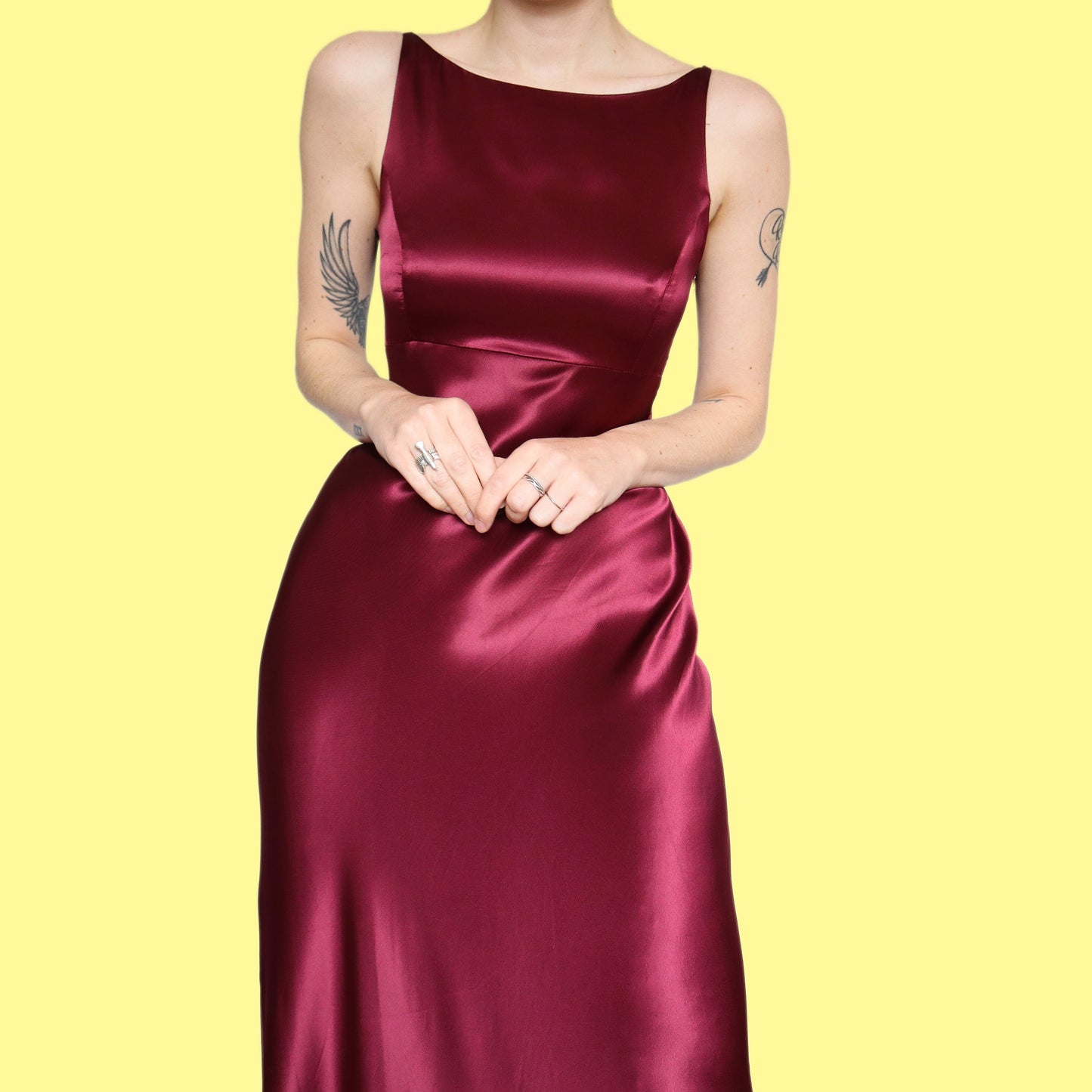 Beautiful red satin slip open back dress UK 10