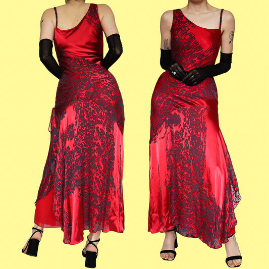 Red After Six silk blend evening dress UK 12