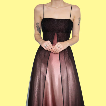 Stunning ombré satin beaded evening dress UK 10