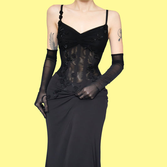Black sheer waist evening dress UK 10-12