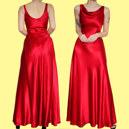 Stunning red 100% silk evening slip dress UK 8