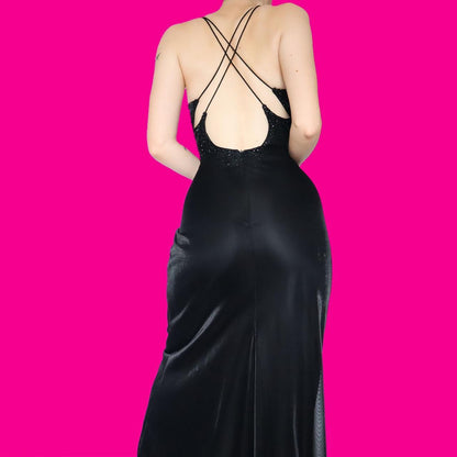 Dave & Johnny black silky evening dress UK 12