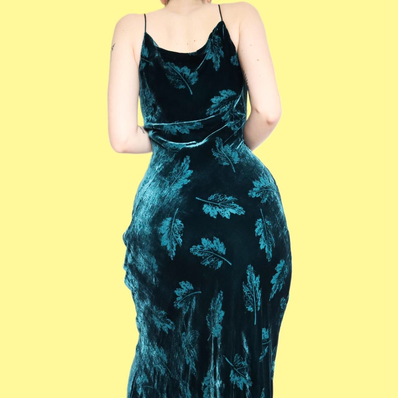 Beautiful silk blend teal leafy velvet slip dress UK 12
