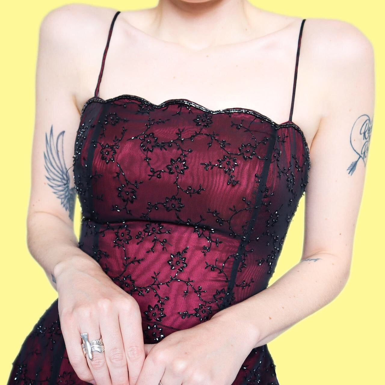 Beautiful red beaded floral evening dress UK 10