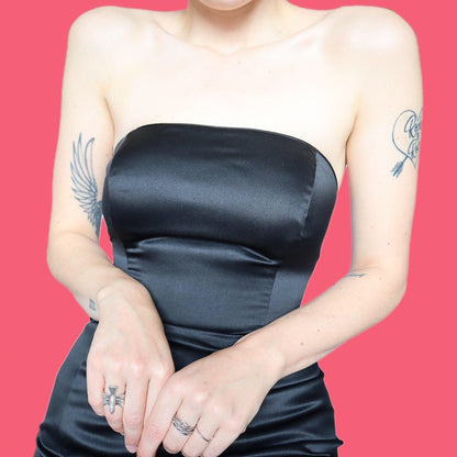 Beautiful black strapless fishtail evening prom dress UK 10