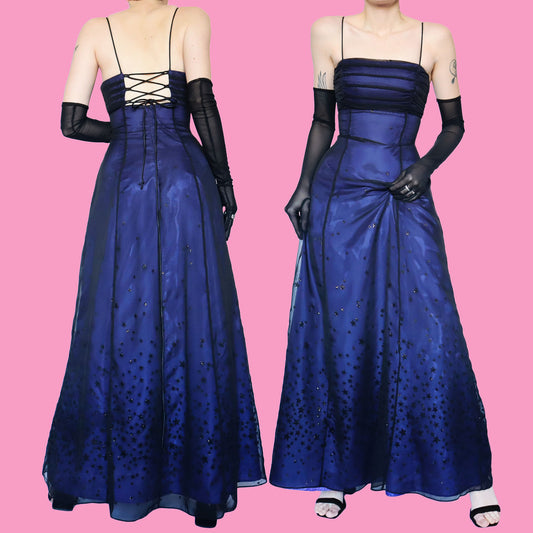 Glittery star print a line evening dress UK 12